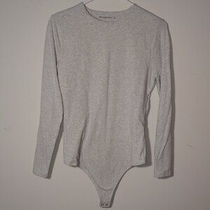 Abercrombie & Fitch Long-Sleeve Cotton-Blen Crew Bodysuit Sz L Grey